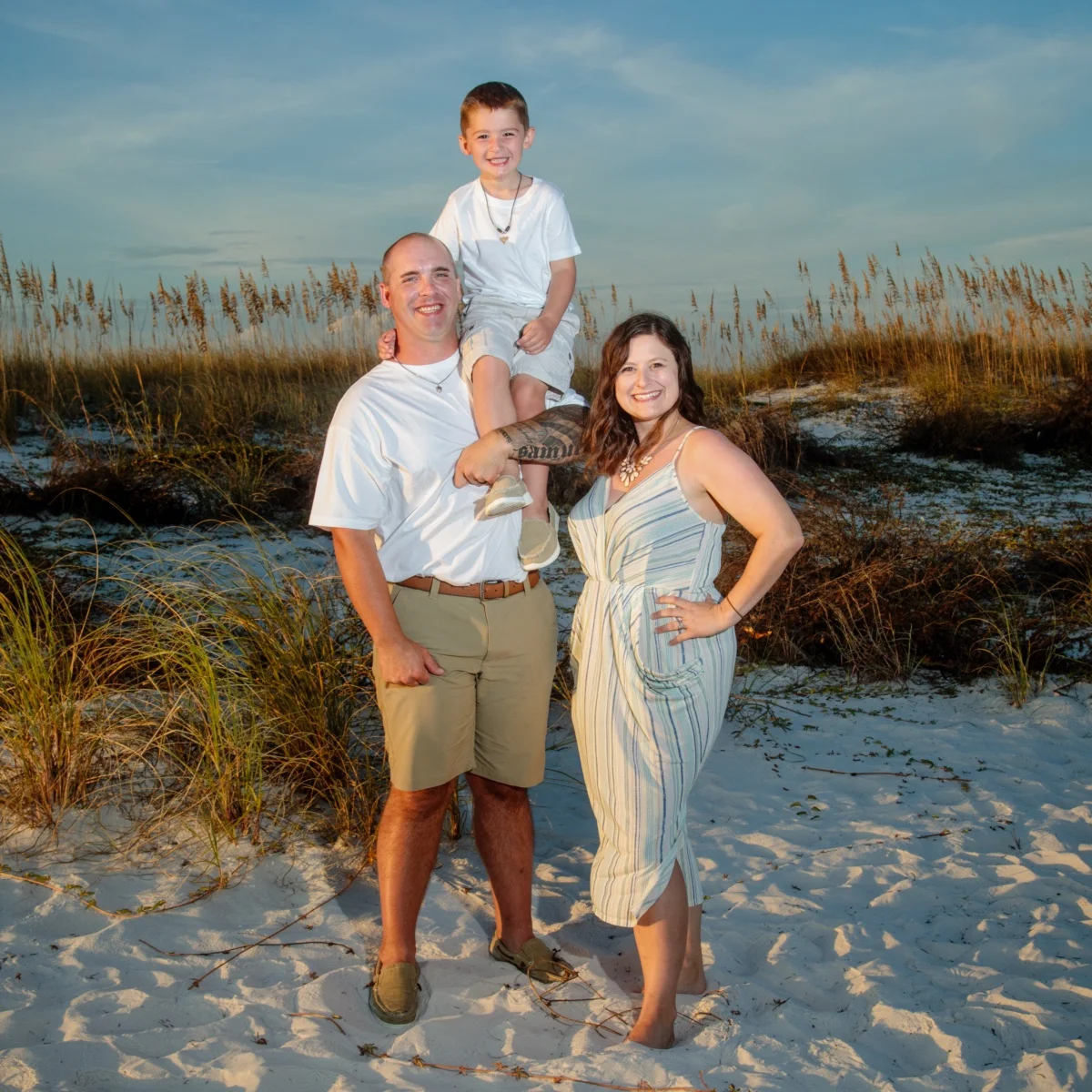 A family of three photo session shot by Robert Phillips in Fort Morgan, Alabama.