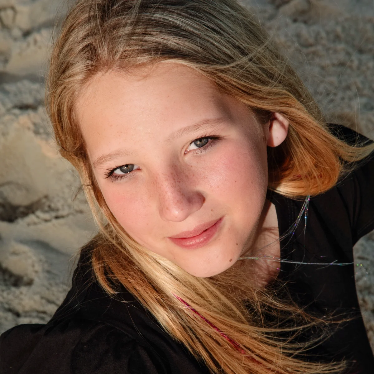 Close-up of a girl as part of a photo session in Fort Morgan, Alabama.