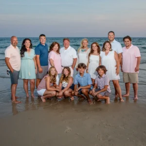 A family of 14 beach photographer shot photo in Fort Morgan, Alabama.