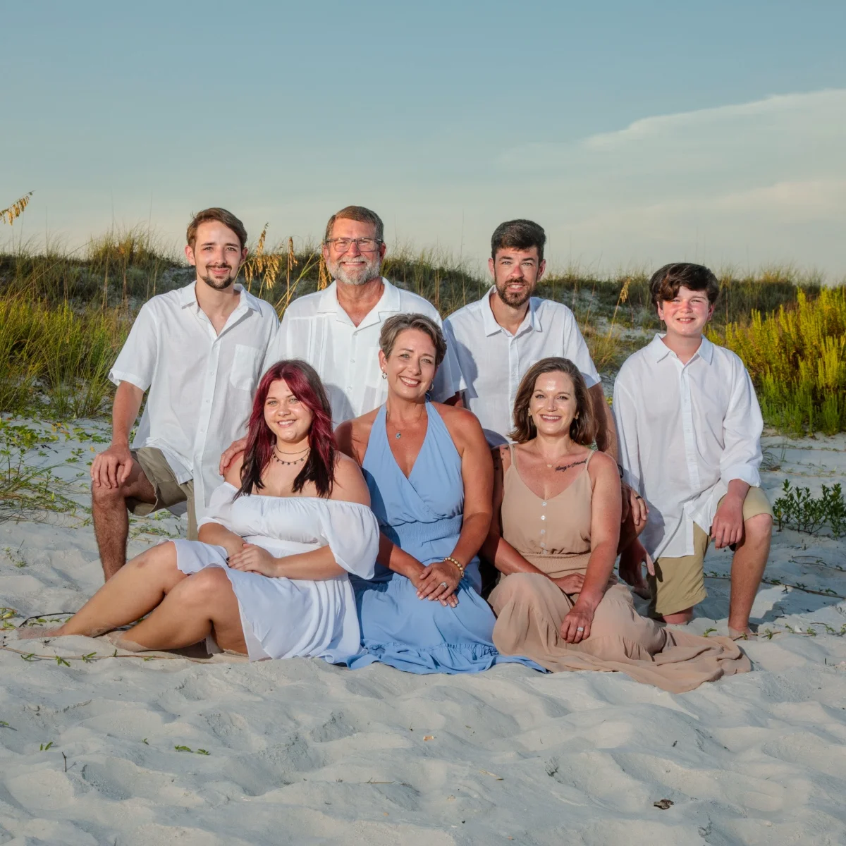 Family Beach Portraits of a Family of Seven in Fort Morgan, Alabama