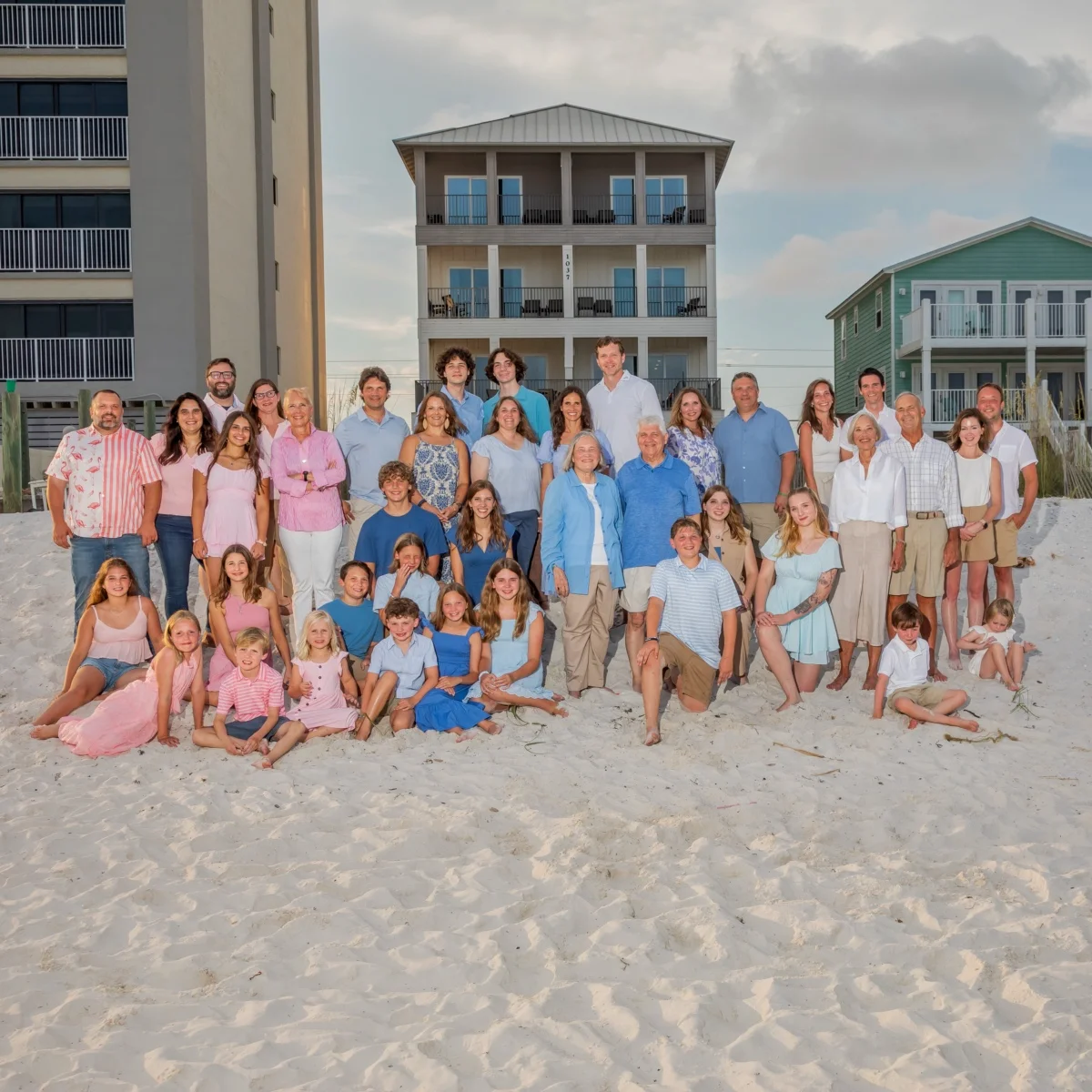Large family reunion photo in Fort Morgan, Alabama.