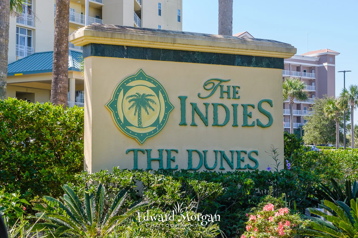 The Indies condo resort in Fort Morgan, Alabama sign.